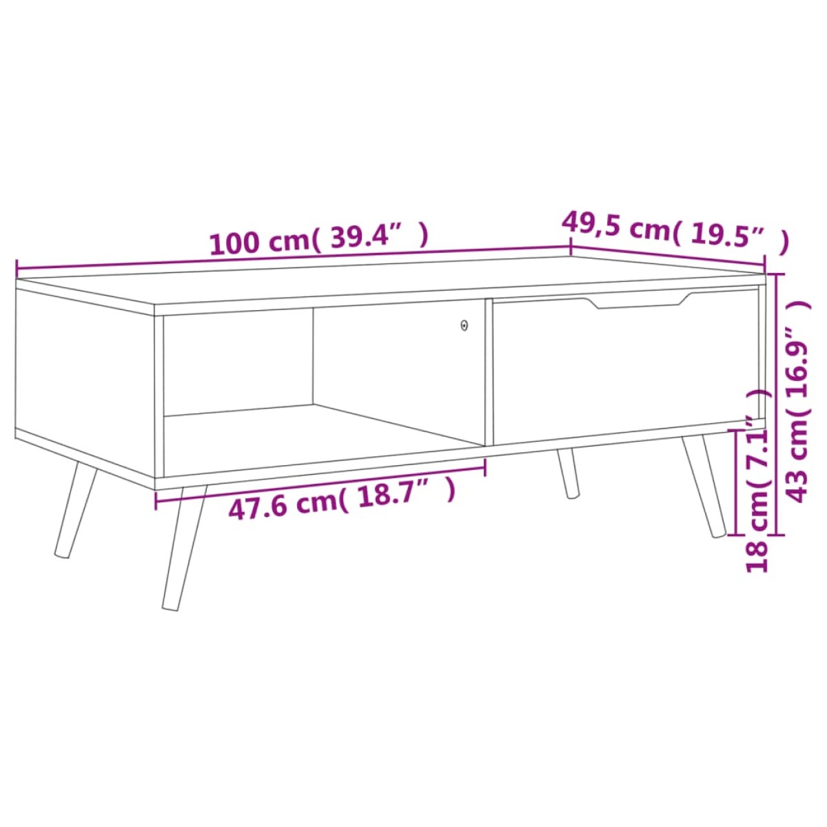 vidaXL Τραπεζάκι Σαλονιού Λευκό/Sonoma Δρυς 100x49,5x43 εκ Μοριοσανίδα