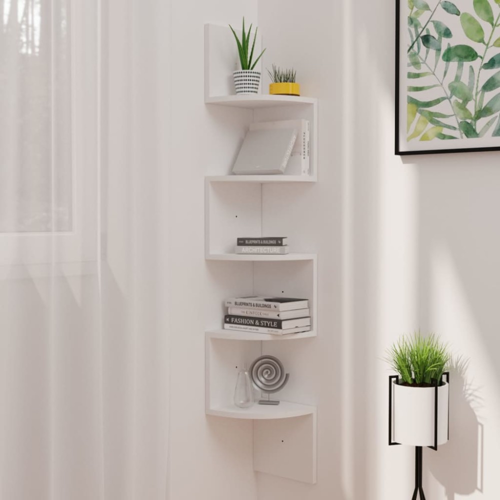 vidaXL Γωνιακή Ραφιέρα Τοίχου Λευκή 19 x 19 x 123 εκ. από Επεξ. Ξύλο
