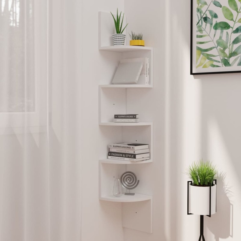 vidaXL Γωνιακή Ραφιέρα Τοίχου Λευκή 19 x 19 x 123 εκ. από Επεξ. Ξύλο