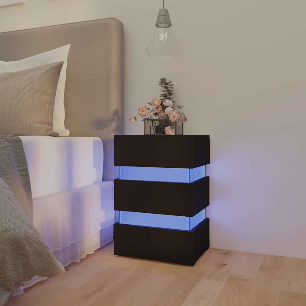 vidaXL Κομοδίνο με LED Μαύρο 45 x 35 x 67 εκ. από Επεξεργασμένο Ξύλο