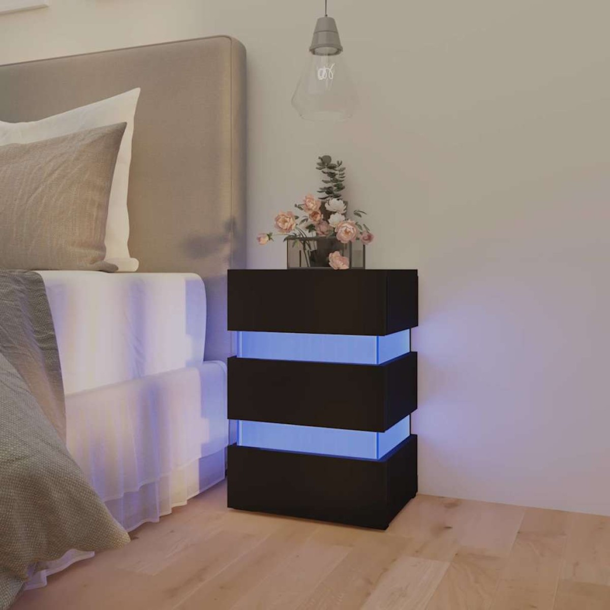 vidaXL Κομοδίνο με LED Μαύρο 45 x 35 x 67 εκ. από Επεξεργασμένο Ξύλο