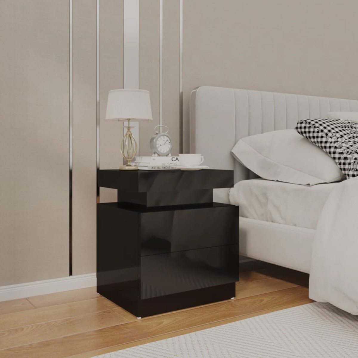 vidaXL Κομοδίνο Γυαλιστερό Μαύρο 45 x 35 x 52 εκ. από Μοριοσανίδα