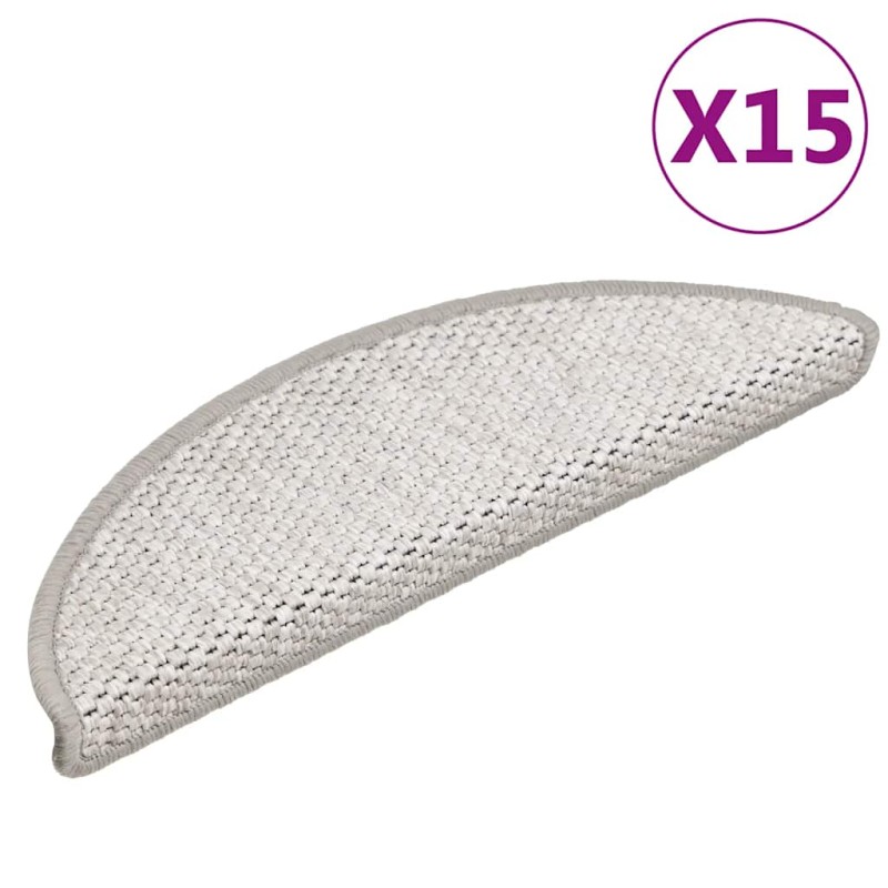 vidaXL Πατάκια Σκάλας Αυτοκόλλητα 15 τεμ. Όψη Σιζάλ Πλατίνα 56x17x3εκ.