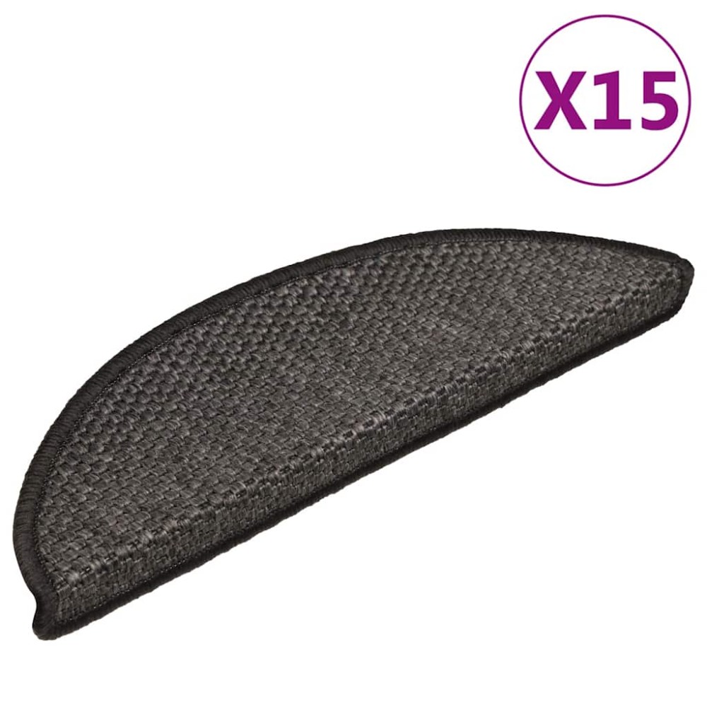 vidaXL Πατάκια Σκάλας Αυτοκόλλητα 15 τεμ. Όψη Σιζάλ Ανθρακί 56x17x3εκ.