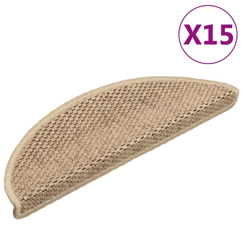 vidaXL Πατάκια Σκάλας Αυτοκόλ. 15τεμ. Όψη Σιζάλ Χρώμα Άμμου 56x17x3εκ.