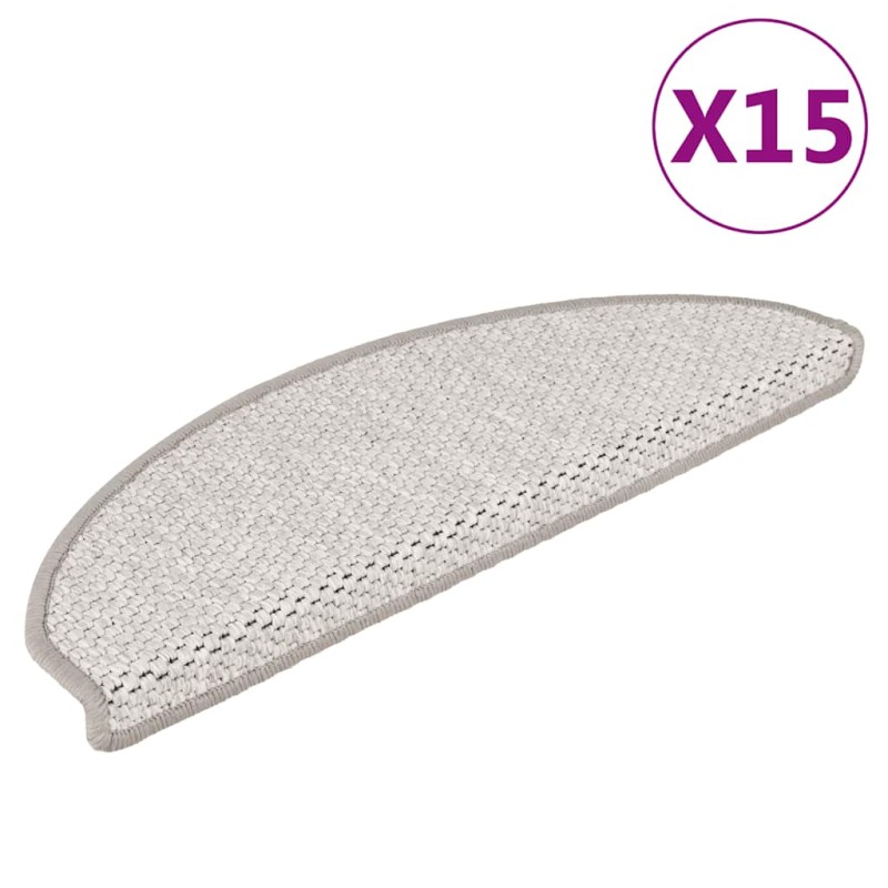 vidaXL Πατάκια Σκάλας Αυτοκόλ. 15 τεμ. Όψη Σιζάλ Πλατίνα 65x21x4 εκ.