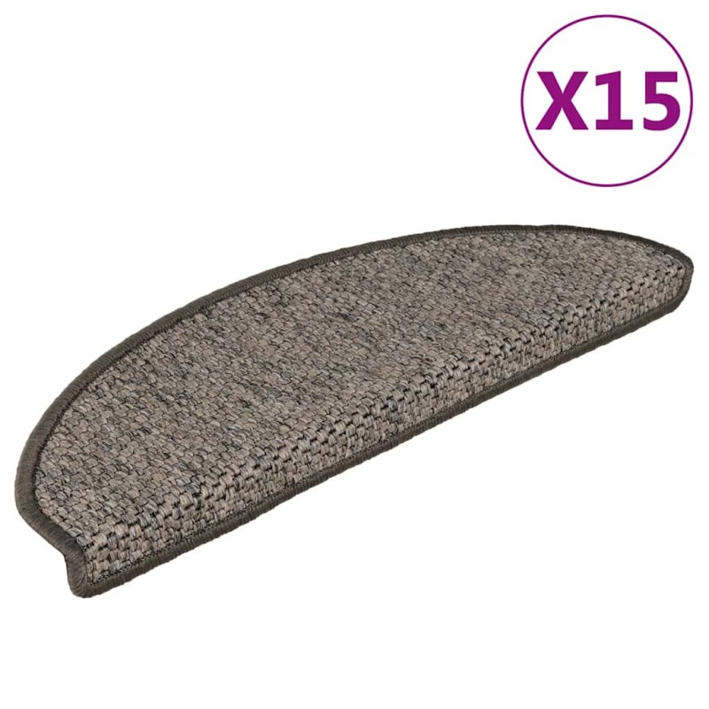 vidaXL Πατάκια Σκάλας Αυτοκόλλητα 15τεμ. Όψη Σιζάλ Γκρι/Μπεζ 65x21x4εκ
