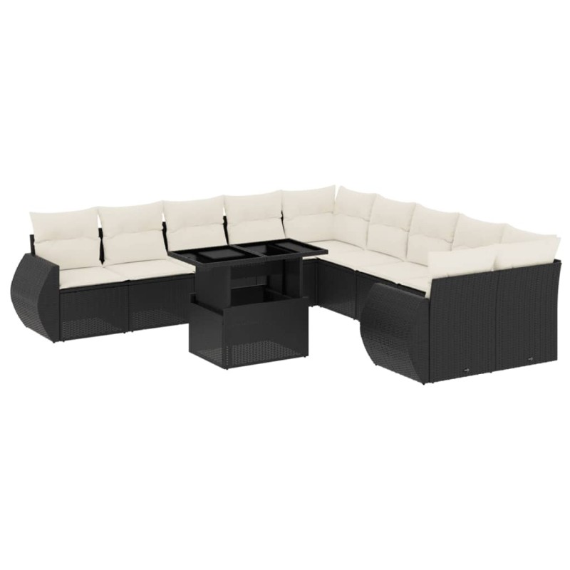 vidaXL Σαλόνι Κήπου Σετ 11 Τεμαχίων Μαύρο Συνθετικό Ρατάν με Μαξιλάρια