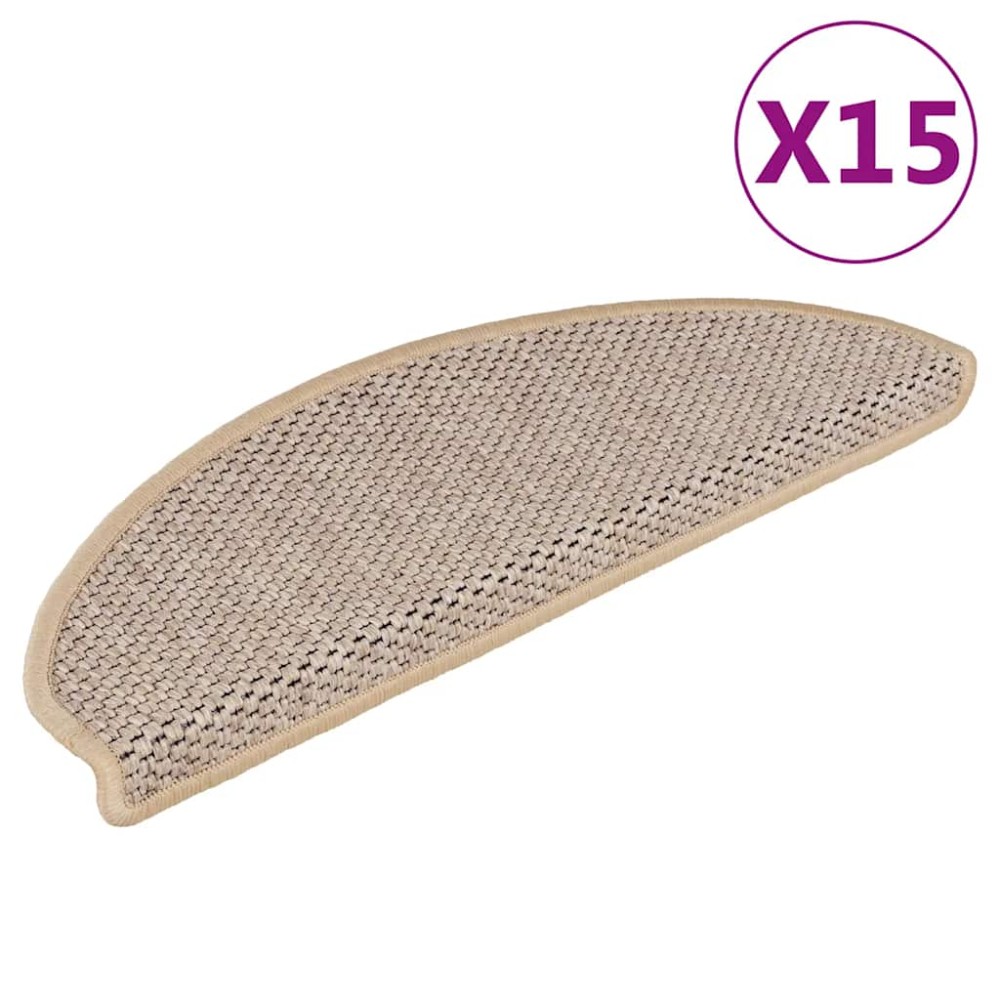 vidaXL Πατάκια Σκάλας Αυτοκόλλητα 15τεμ. Όψη Σιζάλ Αν. Μπεζ 65x21x4εκ.