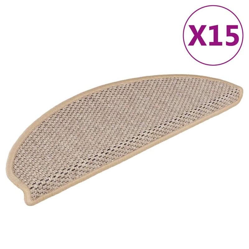 vidaXL Πατάκια Σκάλας Αυτοκόλλητα 15τεμ. Όψη Σιζάλ Αν. Μπεζ 65x21x4εκ.