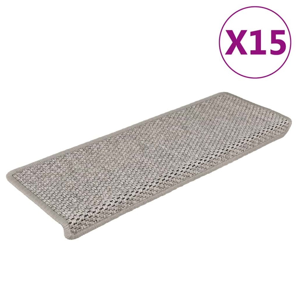vidaXL Πατάκια Σκάλας Αυτοκόλλητα 15 τεμ. Όψη Σιζάλ Ασημί 65x21x4 εκ.