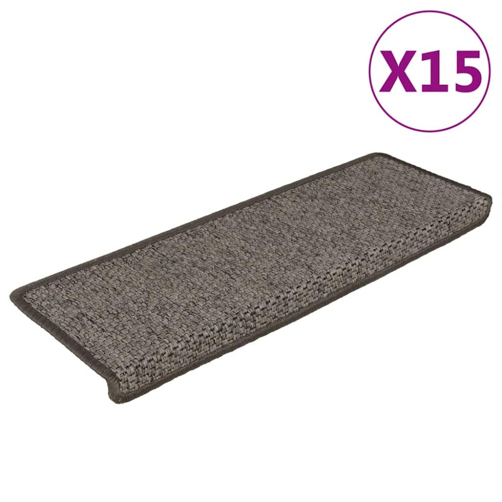 vidaXL Πατάκια Σκάλας Αυτοκόλ. 15 τεμ. Όψη Σιζάλ Γκρι/Μπεζ 65x21x4 εκ.