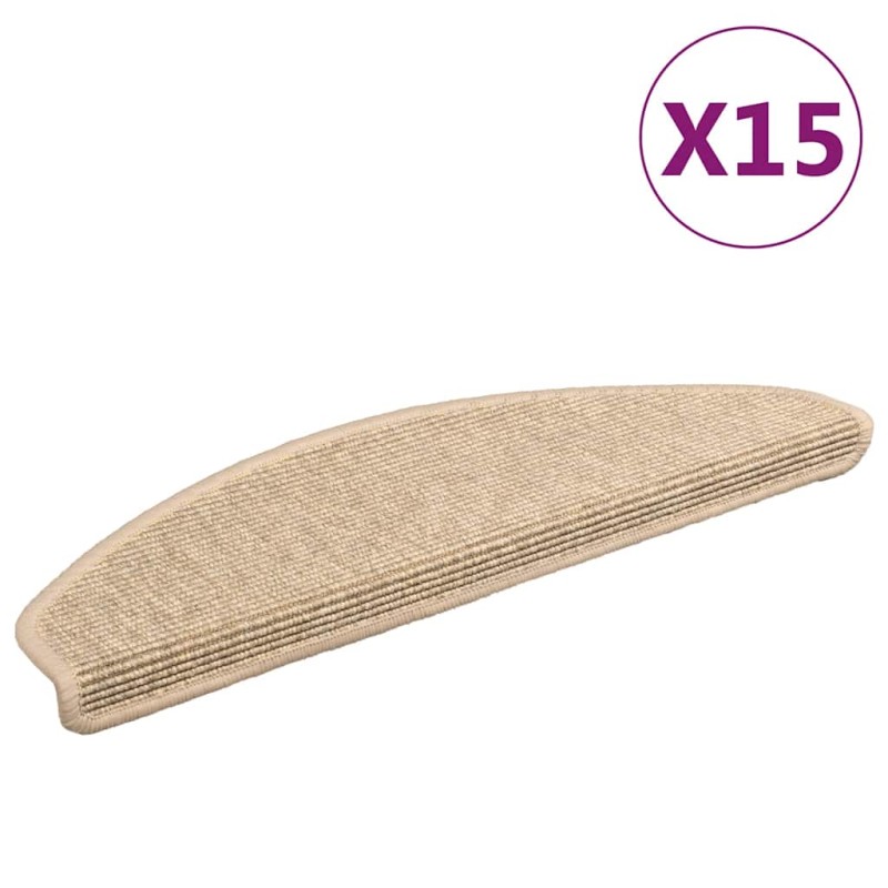 vidaXL Πατάκια Σκαλοπατιών 15 τεμ. Ανοιχτό Μπεζ Ημίστρογγυλά Μεγάλα 65x21x4 εκ.