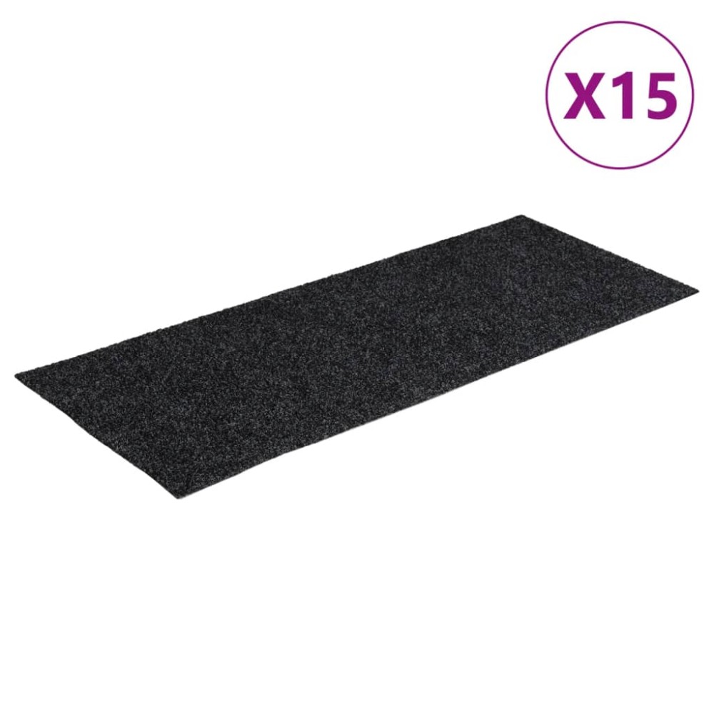 vidaXL Πατάκια Σκαλιών Αυτοκόλλητα 15 τεμ. Σκούρο Γκρι Ορθογώνια 60x25 εκ.