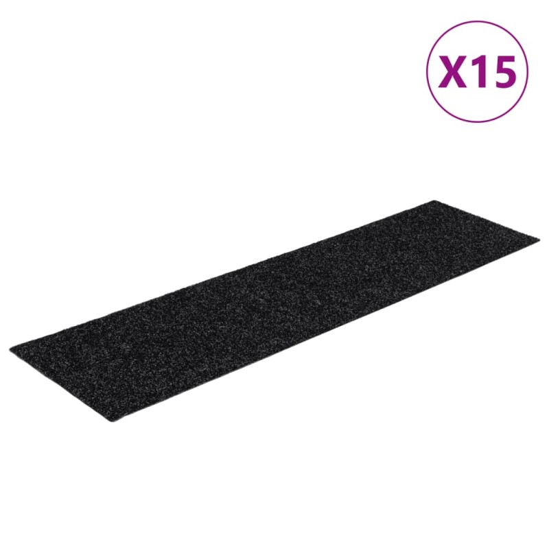 vidaXL Πατάκια Σκαλιών Αυτοκόλλητα 15 τεμ. 76x20 εκ. Μαύρα Ορθογώνια