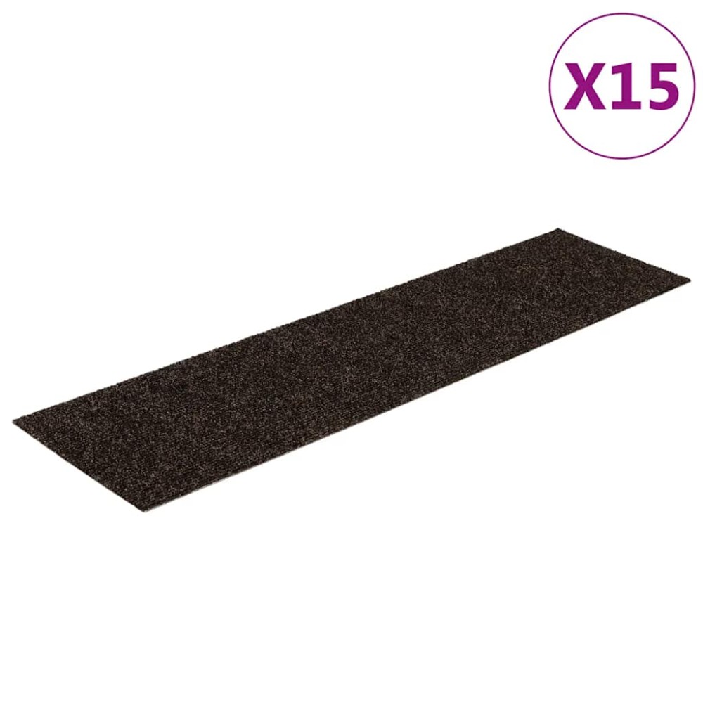 vidaXL Πατάκια Σκαλιών Αυτοκόλλητα 15 τεμ. 76x20 εκ. Σκούρο Καφέ Ορθογώνια
