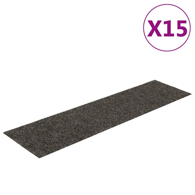 vidaXL Πατάκια Σκαλιών Αυτοκόλλητα 15 τεμ. Ανθρακί Ορθογώνια 76x20 εκ.