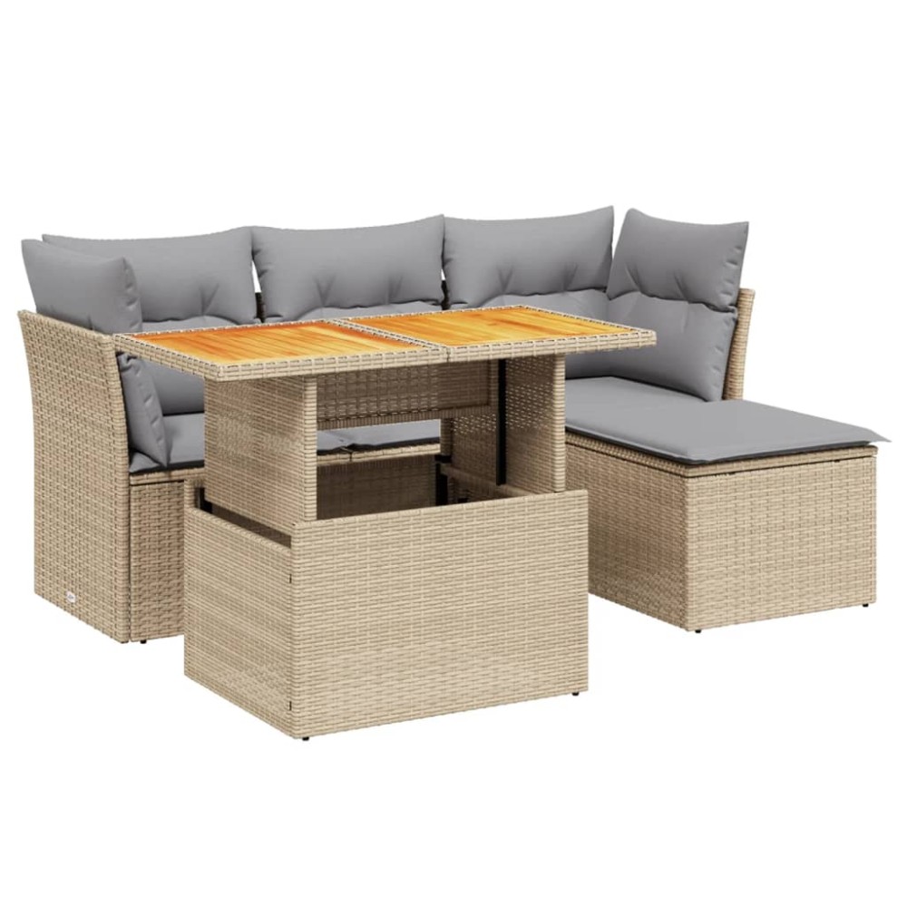 vidaXL Σετ Καναπέ Κήπου 6 τεμ. Μπεζ Συνθετικό Ρατάν με Μαξιλάρια
