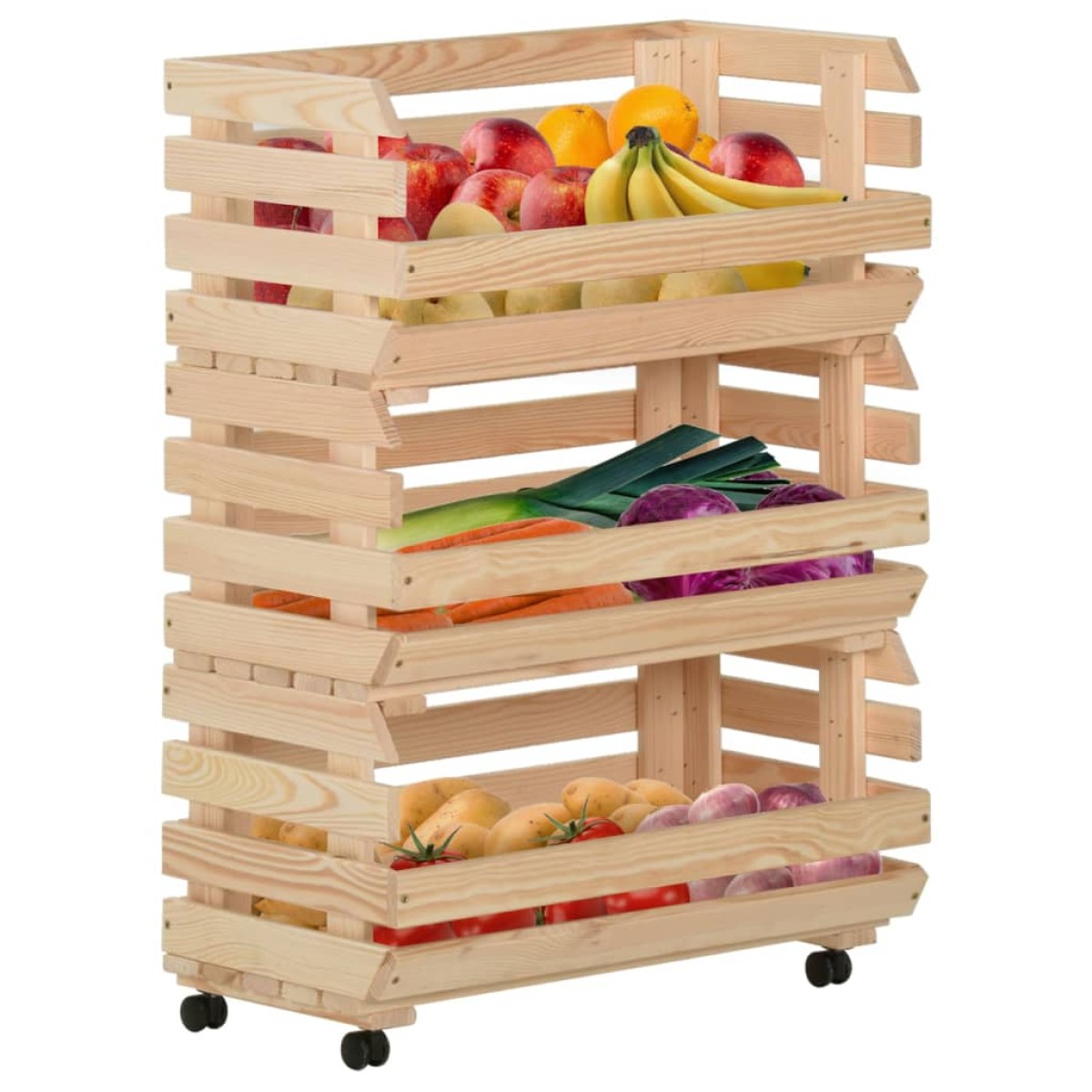 vidaXL Τρόλεϊ Λαχανικών 57 x 30 x 80 εκ. από Μασίφ Ξύλο Πεύκου