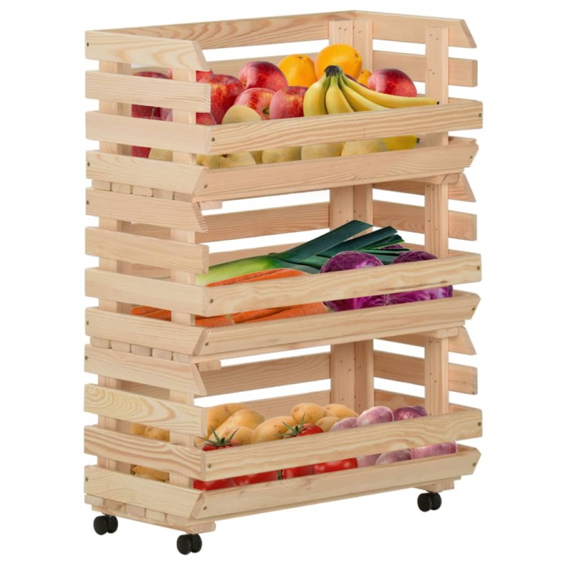 vidaXL Τρόλεϊ Λαχανικών 57 x 30 x 80 εκ. από Μασίφ Ξύλο Πεύκου
