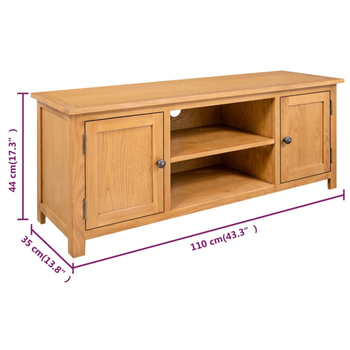 vidaXL Έπιπλο Τηλεόρασης 110 x 35 x 44 εκ. από Μασίφ Ξύλο Δρυός