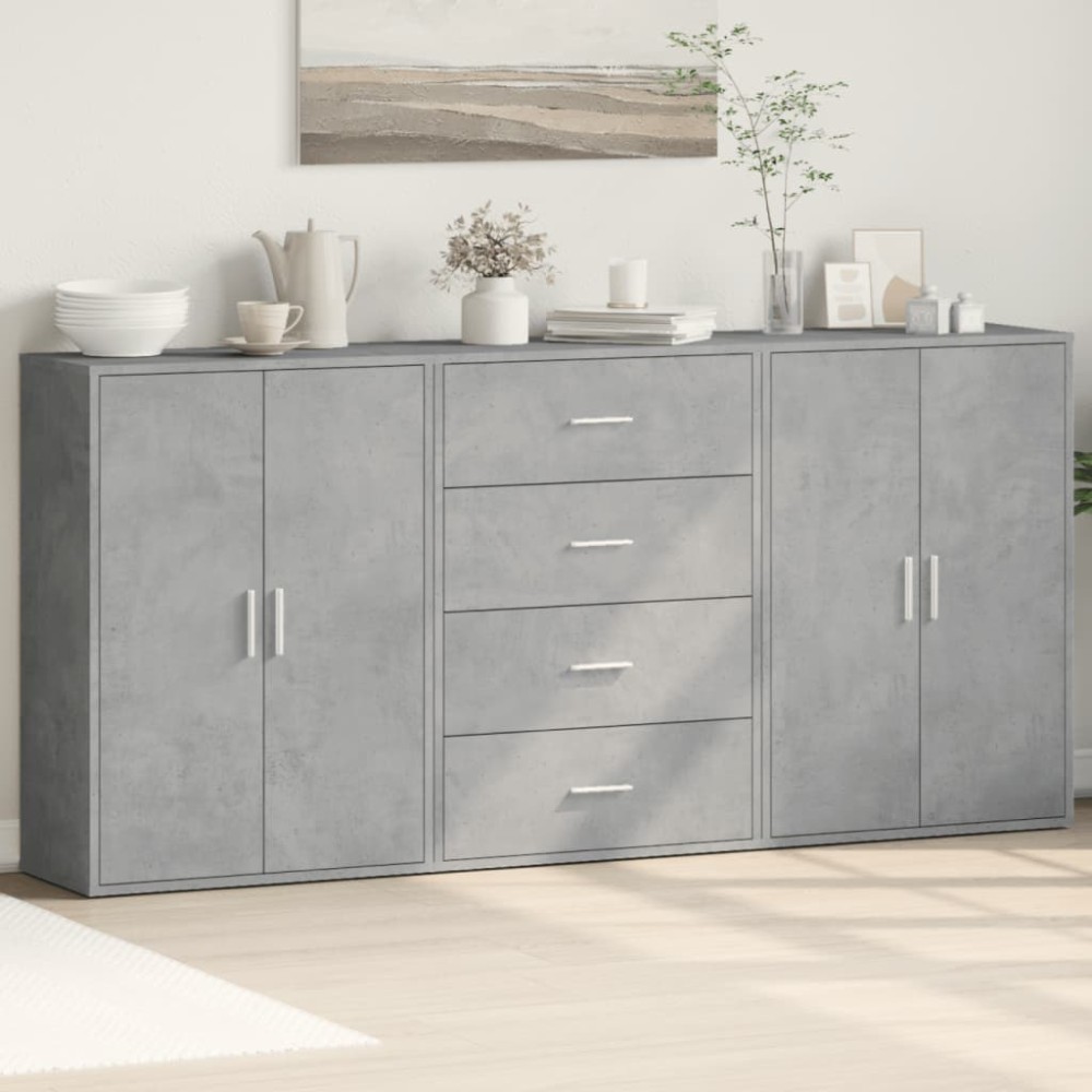 vidaXL Βοηθητικά Ντουλάπια 3 τεμ. Γκρι Σκυρ. 60x31x84 εκ. Επεξ. Ξύλο