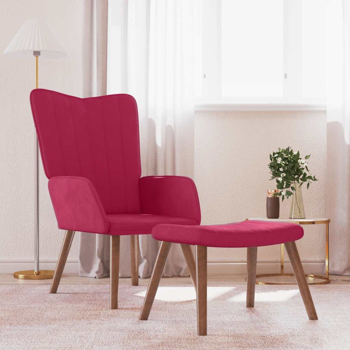 vidaXL Πολυθρόνα Relax Μπορντό Βελούδινη με Σκαμπό