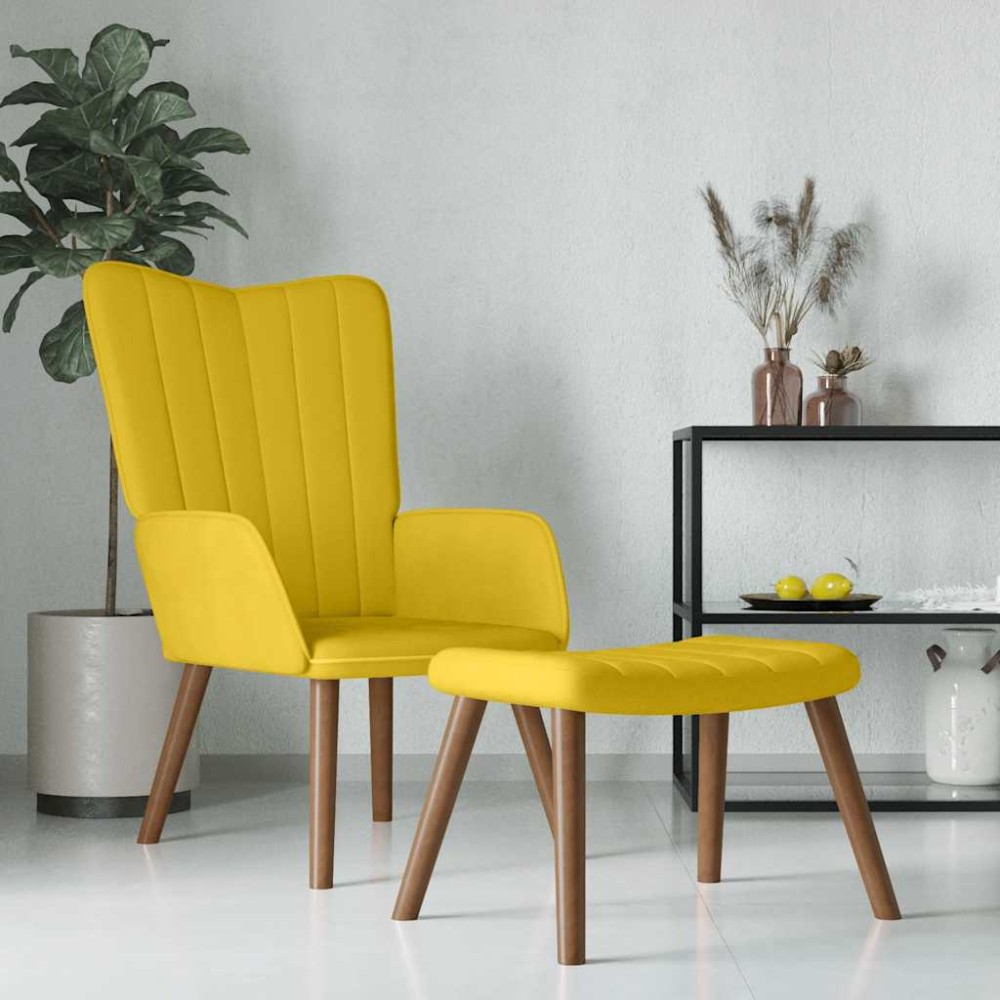 vidaXL Πολυθρόνα Relax Κίτρινη Μουσταρδί Βελούδινη με Σκαμπό