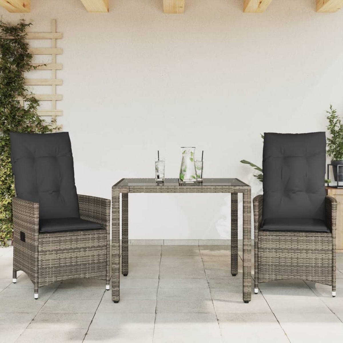 vidaXL Σετ Επίπλων Bistro 3 τεμ Γκρι Συνθετικό Ρατάν με Μαξιλάρια