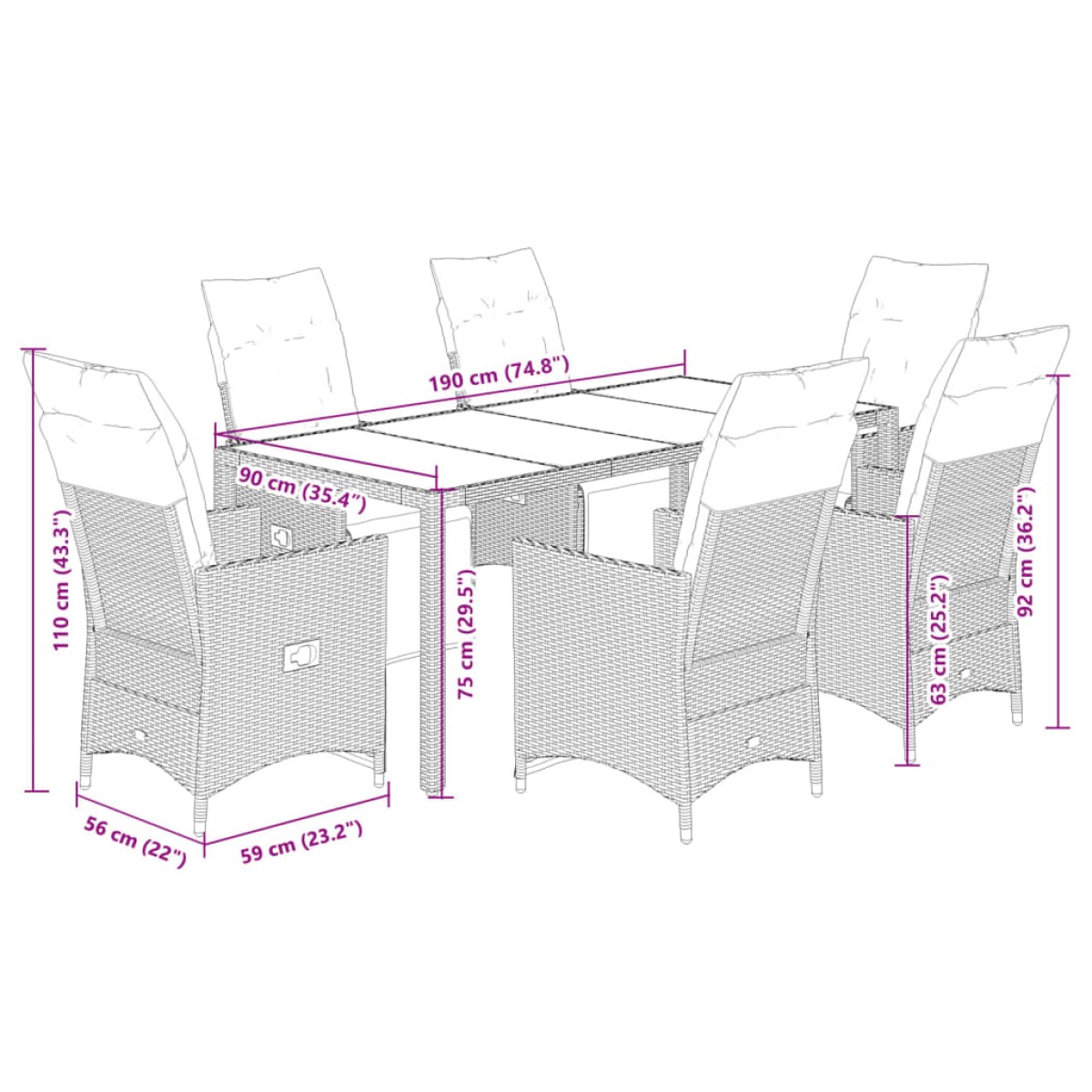 vidaXL Σετ Επίπλων Bistro Κήπου 7 τεμ. Γκρι Συνθετ. Ρατάν με Μαξιλάρια