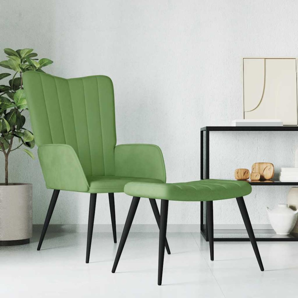 vidaXL Πολυθρόνα Relax Ανοιχτό Πράσινο Βελούδινη με Σκαμπό