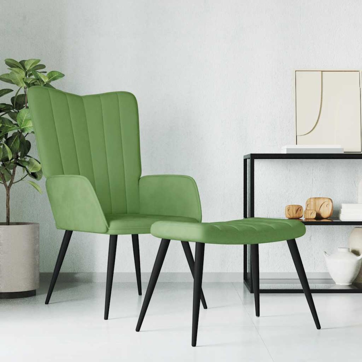 vidaXL Πολυθρόνα Relax Ανοιχτό Πράσινο Βελούδινη με Σκαμπό