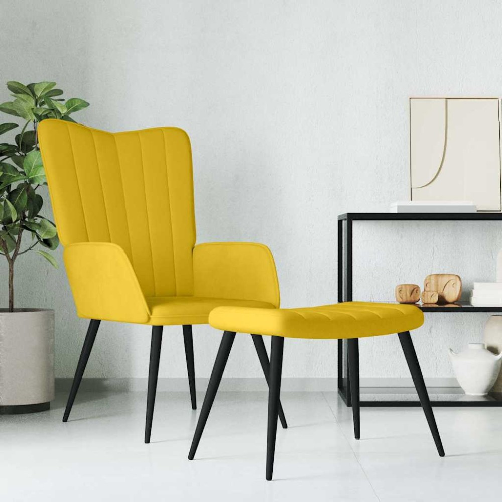 vidaXL Πολυθρόνα Relax Κίτρινη Μουσταρδί Βελούδινη με Σκαμπό