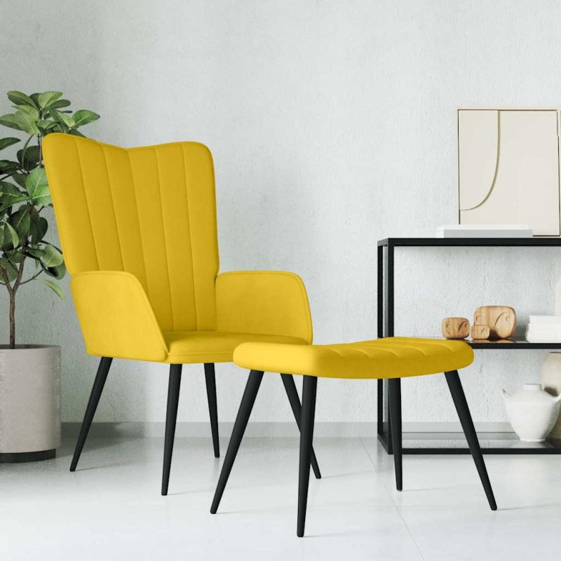 vidaXL Πολυθρόνα Relax Κίτρινη Μουσταρδί Βελούδινη με Σκαμπό