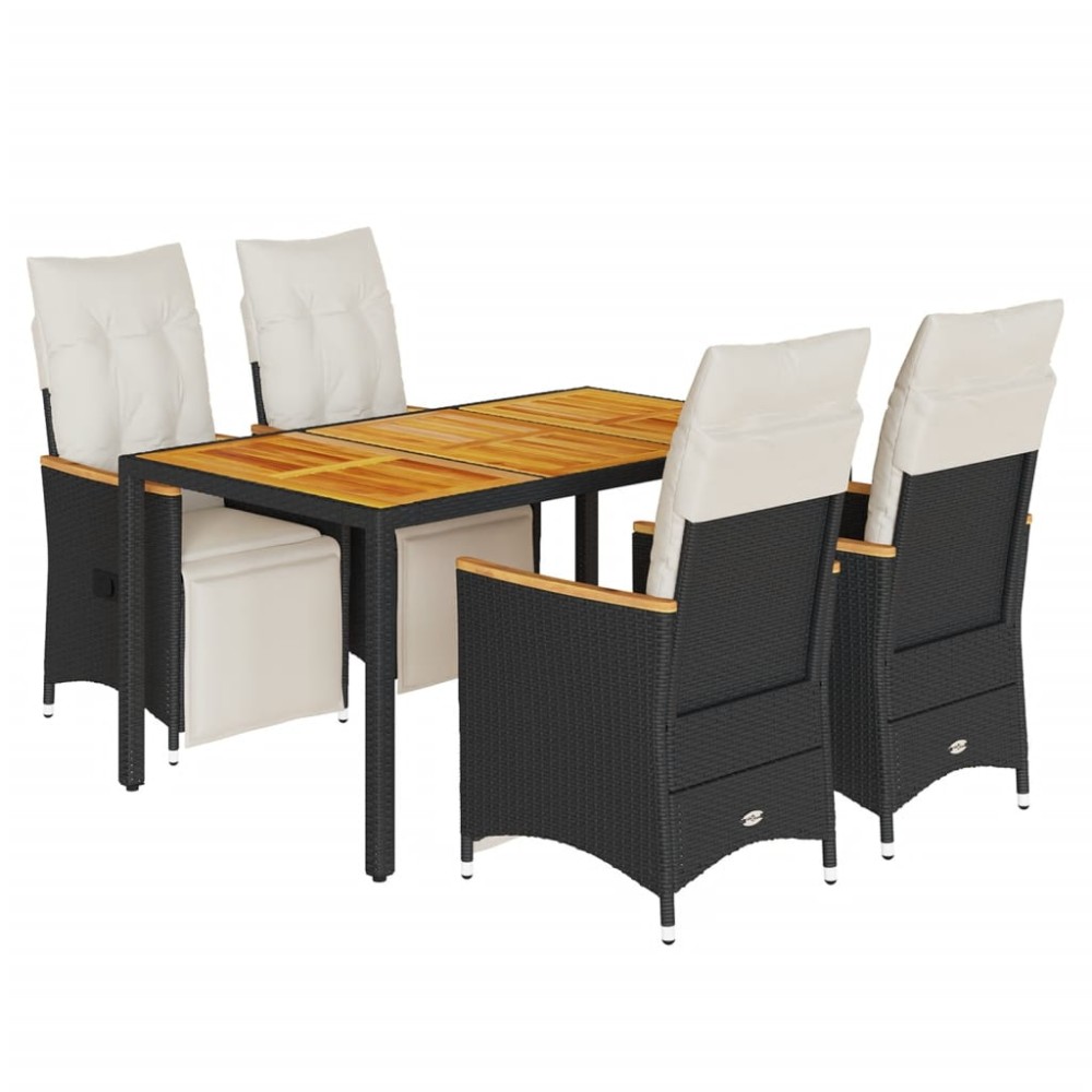 vidaXL Σετ Επίπλων Bistro Κήπου 5 τεμ Μαύρο Συνθετ. Ρατάν με Μαξιλάρια