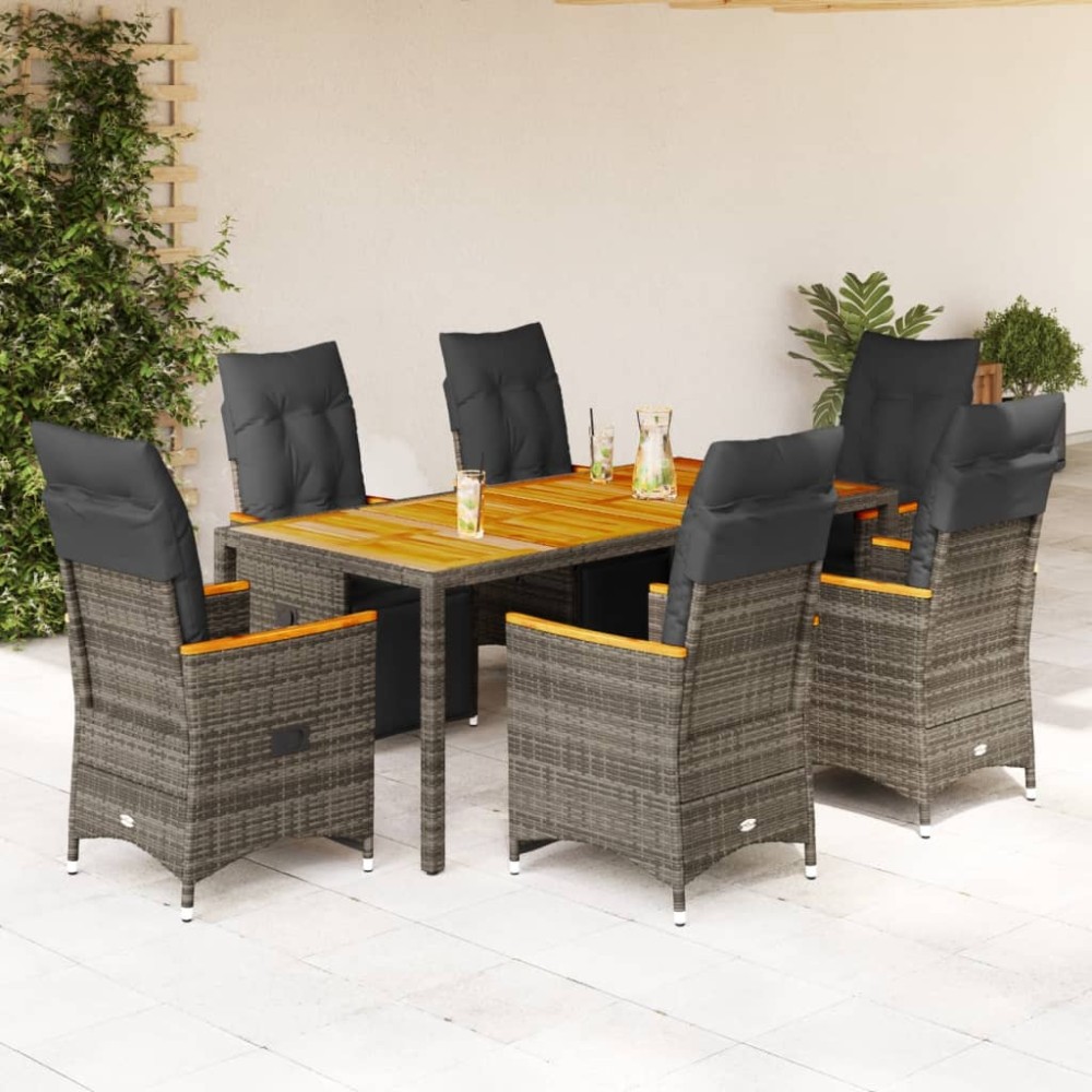 vidaXL Σετ Επίπλων Bistro Κήπου 7 τεμ. Γκρι Συνθετ. Ρατάν με Μαξιλάρια