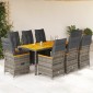 vidaXL Σετ Επίπλων Bistro Κήπου 9 τεμ. Γκρι Συνθετ. Ρατάν με Μαξιλάρια