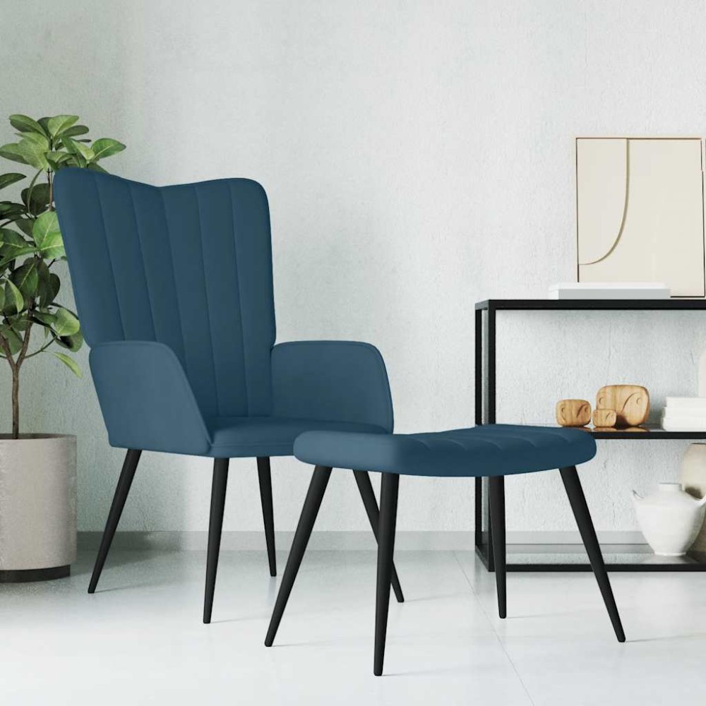 vidaXL Πολυθρόνα Relax Μπλε Βελούδινη με Σκαμπό