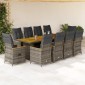 vidaXL Σετ Επίπλων Bistro Κήπου 11 τεμ Γκρι Συνθετ. Ρατάν με Μαξιλάρια