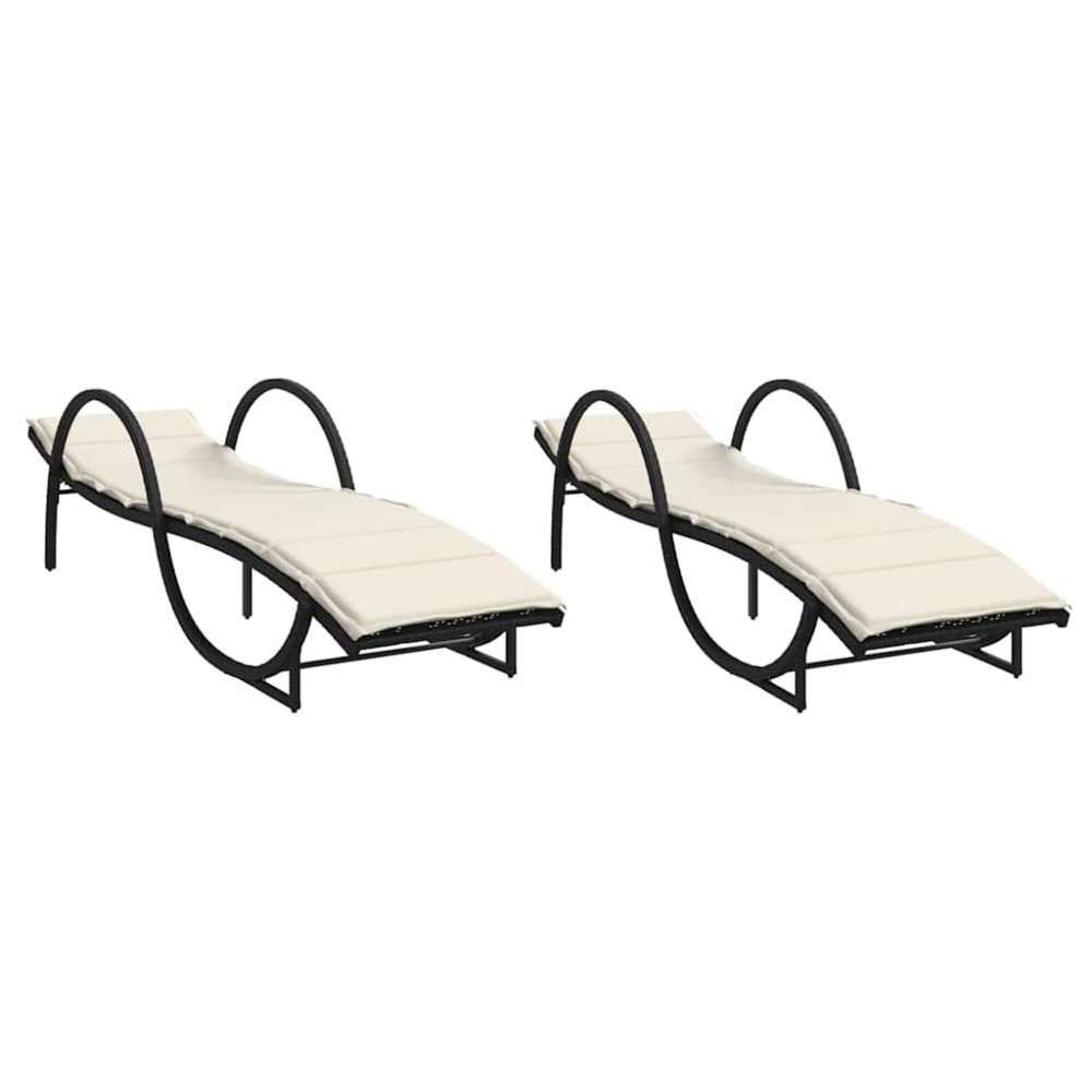 vidaXL Ξαπλώστρες 2 τεμ. Μαύρες από Συνθετικό Ρατάν με Μαξιλάρια