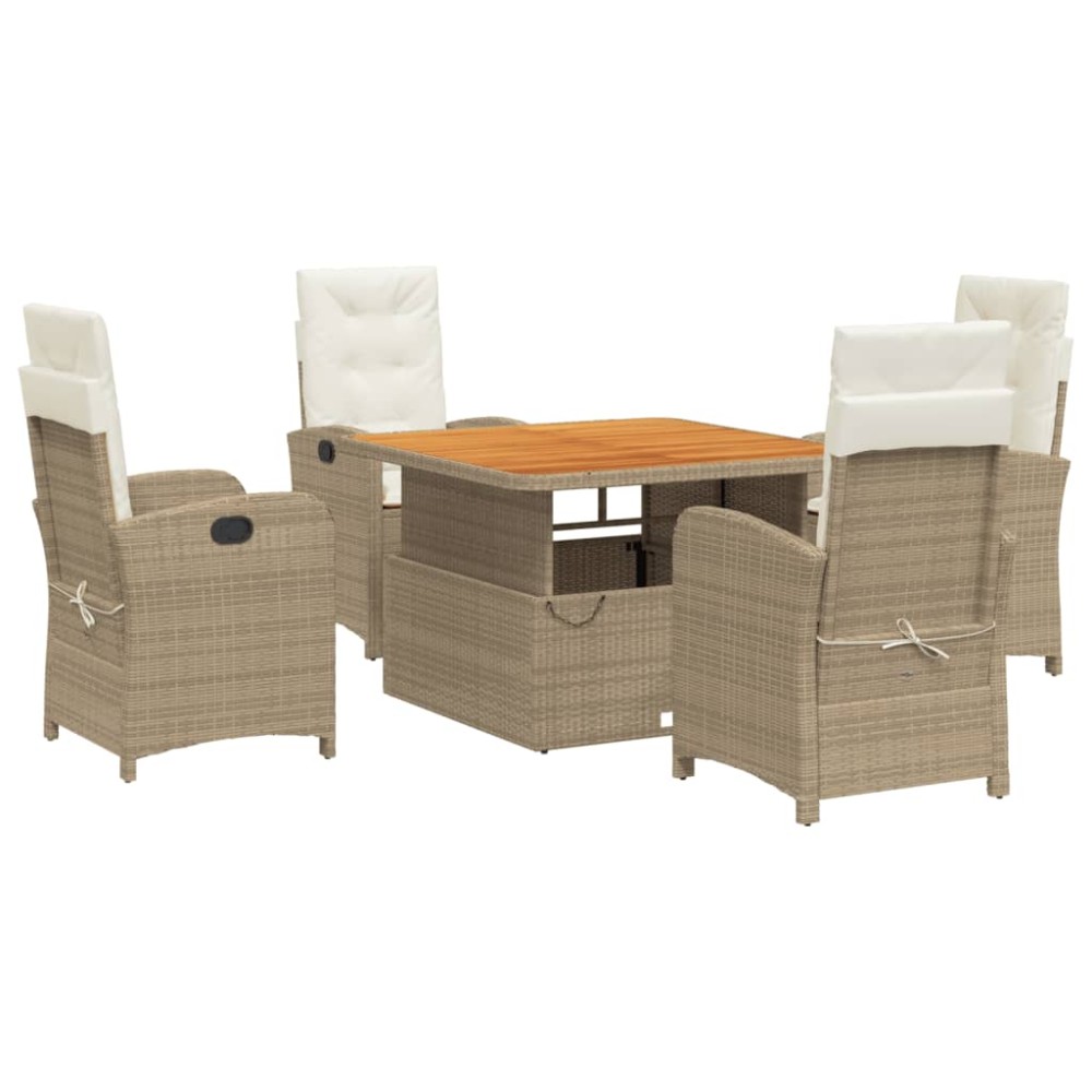 vidaXL Σετ Τραπεζαρίας Κήπου 5 τεμ. Μπεζ Συνθετικό Ρατάν με Μαξιλάρι