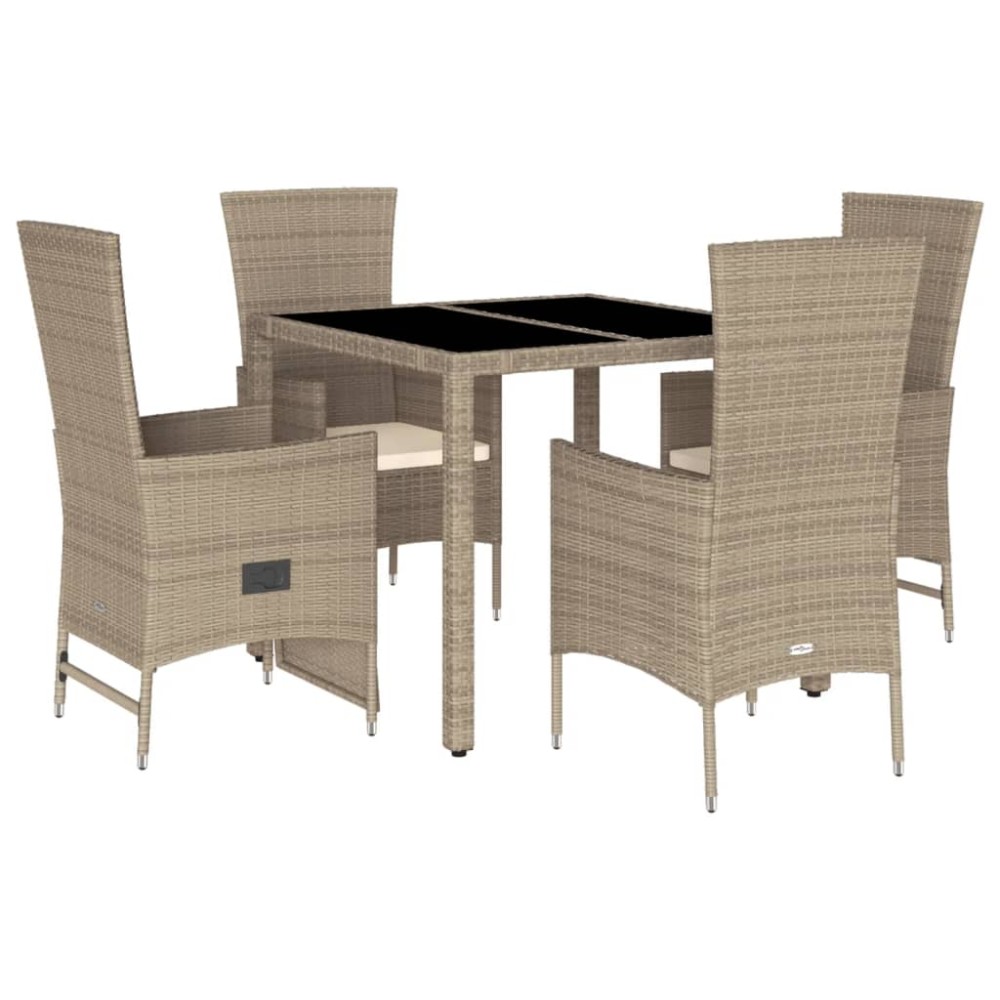 vidaXL Σετ Τραπεζαρίας Κήπου 5 τεμ. Μπεζ Συνθετικό Ρατάν με Μαξιλάρι