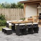 vidaXL Σετ Τραπεζαρίας Κήπου 11 τεμ Μαύρο από Συνθ. Ρατάν με Μαξιλάρια
