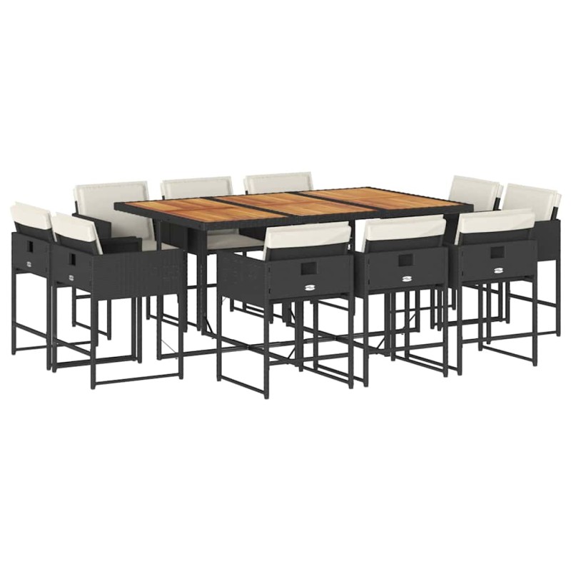 vidaXL Σετ Τραπεζαρίας Κήπου 11 τεμ Μαύρο από Συνθ. Ρατάν με Μαξιλάρια