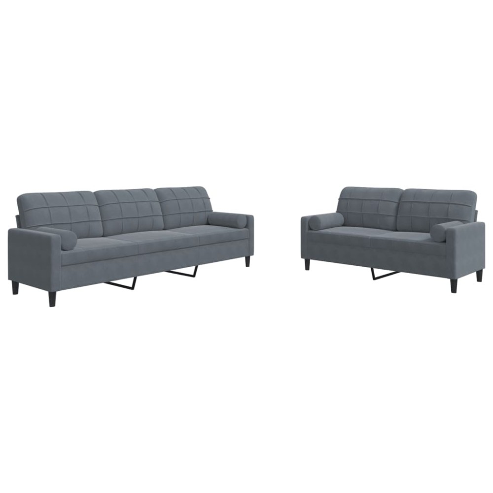 vidaXL Σετ Σαλονιού 2 Τεμ. Σκ. Γκρι Βελούδινο με Μαξιλάρια/Στηρίγματα