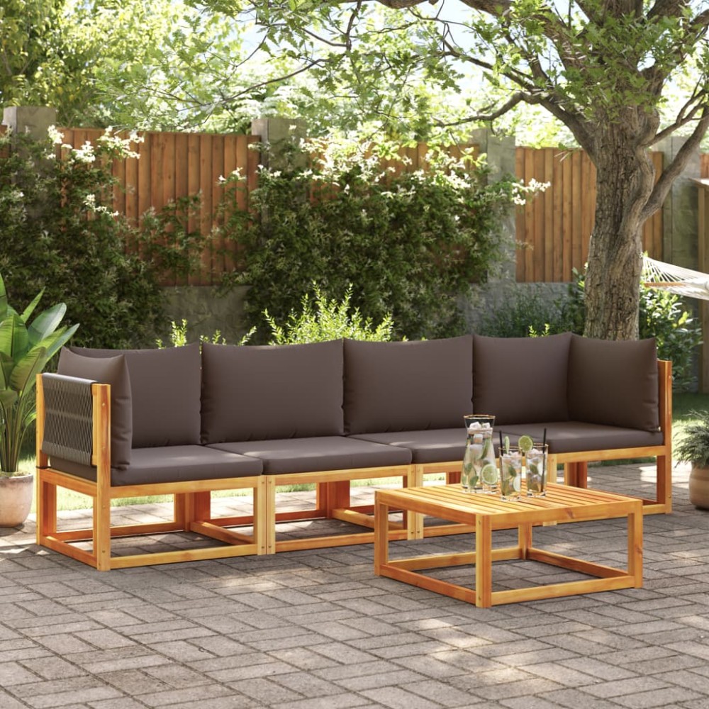vidaXL Σετ Καναπέδων Κήπου 4 Τεμαχίων με Μαξιλάρια από Ξύλο Ακακίας και Σχοινί