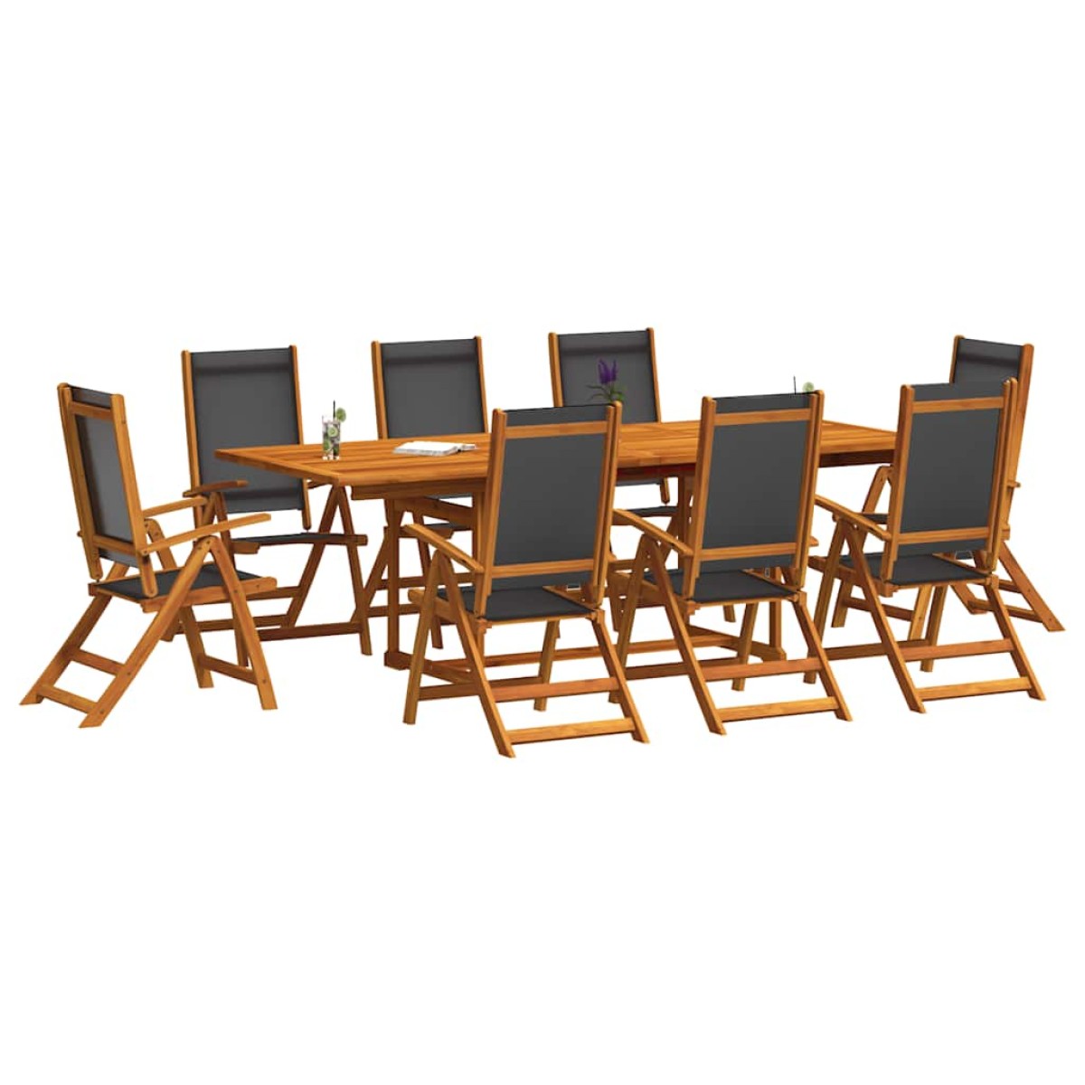 vidaXL Σετ Τραπεζαρίας Κήπου 9 Τεμαχίων Μασίφ Ξύλο Ακακίας / Τεξτιλίνη