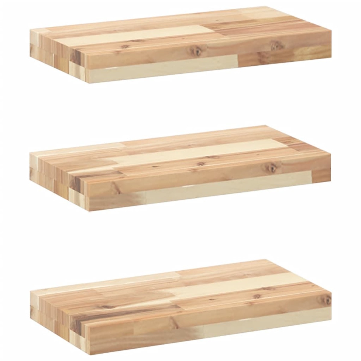 vidaXL Ράφια Πλωτά 3 τεμ. 60x20x4 εκ. από Μασίφ Ξύλο Ακακίας χωρίς Επεξεργασία
