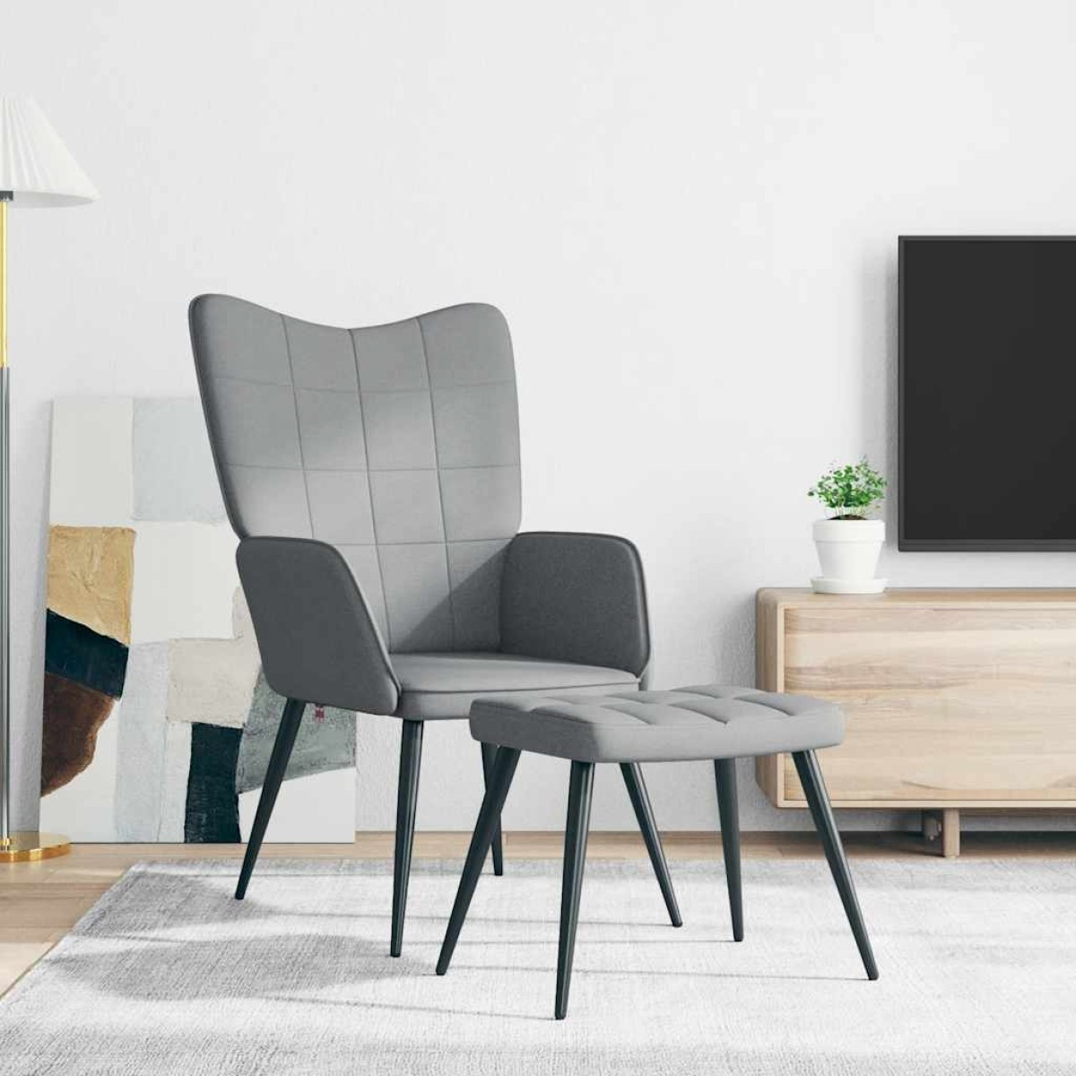 vidaXL Πολυθρόνα Relax Ανοιχτό Γκρι Υφασμάτινη με Σκαμπό