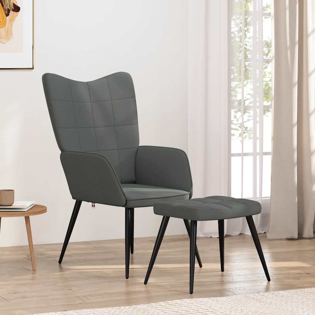 vidaXL Πολυθρόνα Relax Σκούρο Γκρι Υφασμάτινη με Σκαμπό